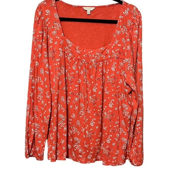 LUCKY BRAND Square Neckline Boho Floral Print Long Sleeve Puff Shoulder Blouse - Picture 3 of 10